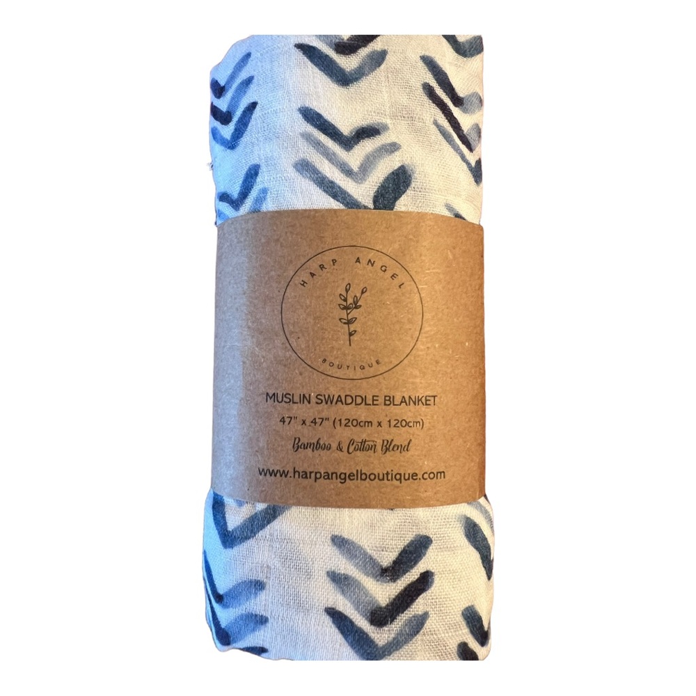 Harp Angel Boutique Blue Arrow Muslin Swaddle Blanket,Newborn Swaddle Bamboo